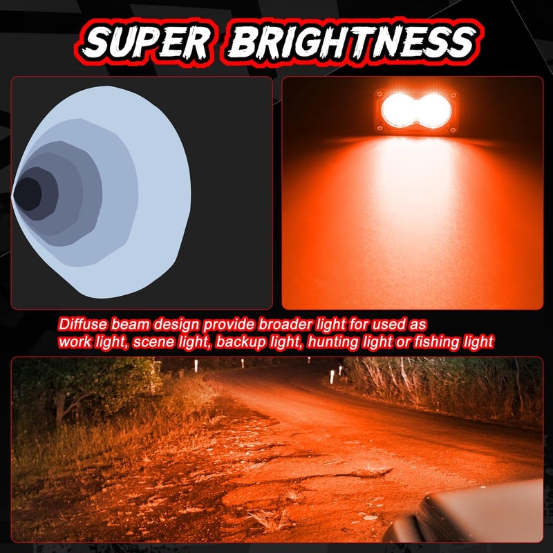 Auto Power Plus 3 Inch LED Pod Lights Red 2PCS Off Road Auxiliary Backup Cube Light Fog Driving Rear Chase Light Bar Red Hunting Fishing Emergency Safety Signal Work Lights for Truck UTV Pickup Boat - Image 4